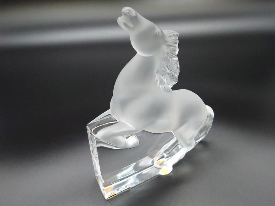 フランス　LALIQUE(ラリック)　クリスタル　跳ね馬　置物(箱なし、ガラス製、オブジェ、インテリア)(R-062828)