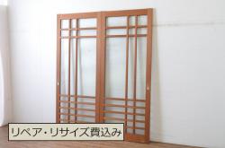 和製アンティーク　明治期　幅広で存在感のあるガラス入り格子蔵戸(格子戸、引き戸、建具、玄関戸)