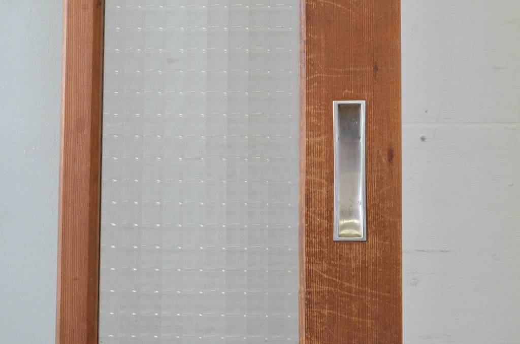 ビンテージ建具　チェッカーガラスの背の高いガラス戸2枚セット(引き戸、ヴィンテージ)(R-065518)