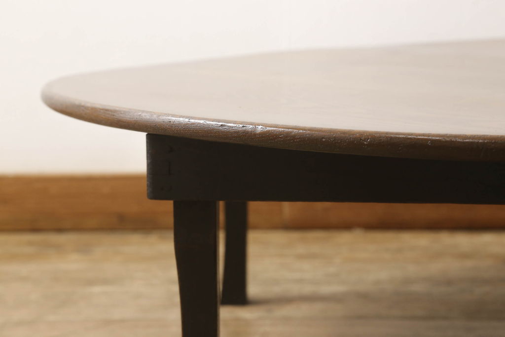和製アンティーク　栓材　レトロな空間づくりに活躍する丸型ちゃぶ台(座卓、ローテーブル、折り畳みテーブル)(R-051314)