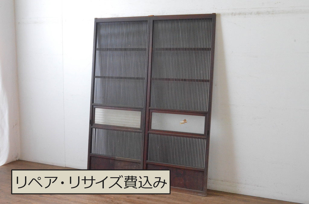 アンティーク建具 上手物 腰板欅(ケヤキ)材 趣のある色合いが