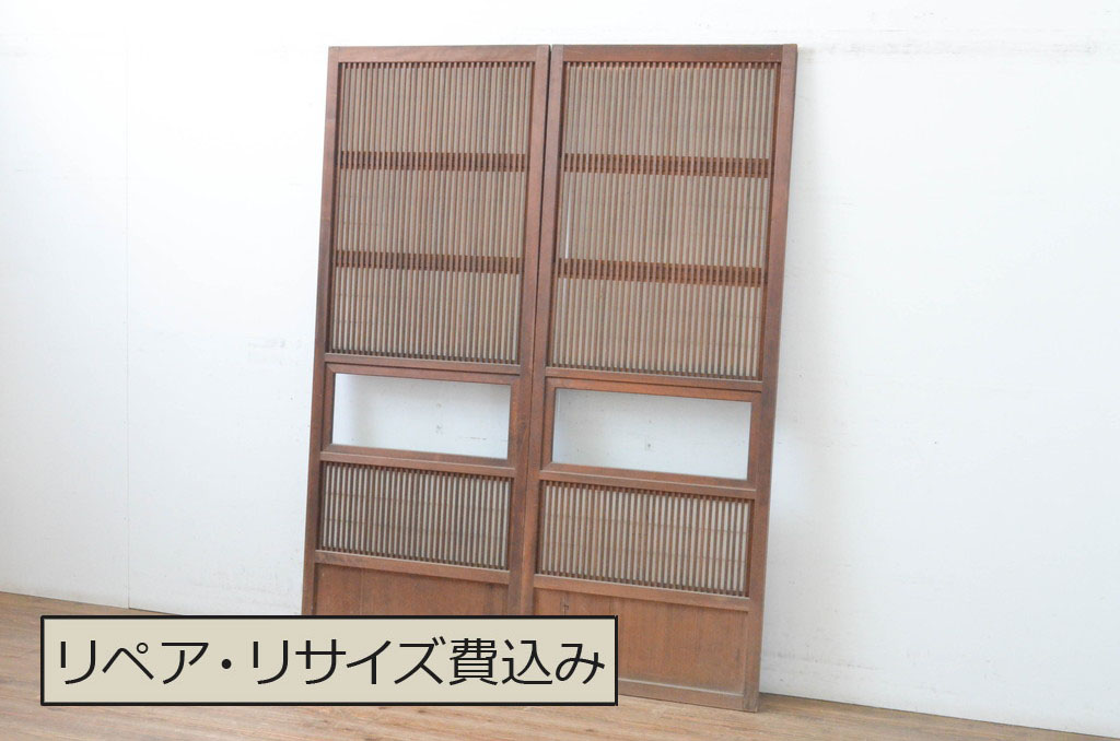 アンティーク建具 和の風情が感じられる裏障子付きの幅狭格子戸2