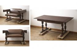 アンティーク家具　大正昭和初期　天板栗材一枚板　脚のデザインがユニークな座卓(ちゃぶ台、ローテーブル、センターテーブル)