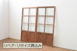 昭和中期　極上品　腰板ケヤキ材　趣と品のある佇まいが魅力の万本格子戸2枚セット(引き戸、建具)