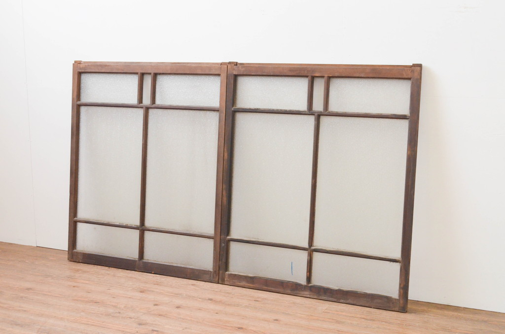 アンティーク建具　大正ロマンの雰囲気漂うガラス窓2枚セット(引き戸、ガラス戸)(R-067331)