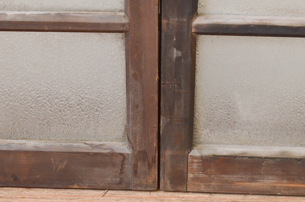 アンティーク建具　大正ロマンの雰囲気漂うガラス窓2枚セット(引き戸、ガラス戸)(R-067331)
