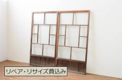 アンティーク建具　腰板欅(ケヤキ)材　繊細なデザインが施されたプレスガラス入りドア1枚(扉、木製ドア)(R-064270)