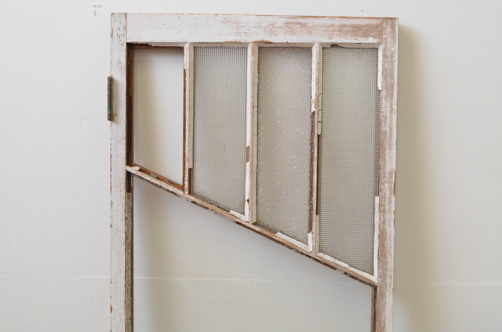アンティーク建具　ペイント仕上げ限定　大正ロマンの雰囲気漂うペイントガラス窓1枚(木製扉、ガラス扉、ドア)(R-067199)