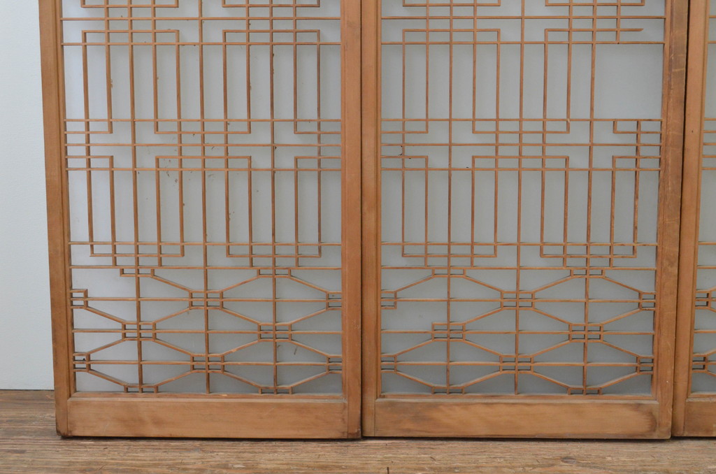 アンティーク建具　繊細な組子が魅力のガラス入り書院戸4枚セット(引き戸、ガラス戸、窓)(R-067207)