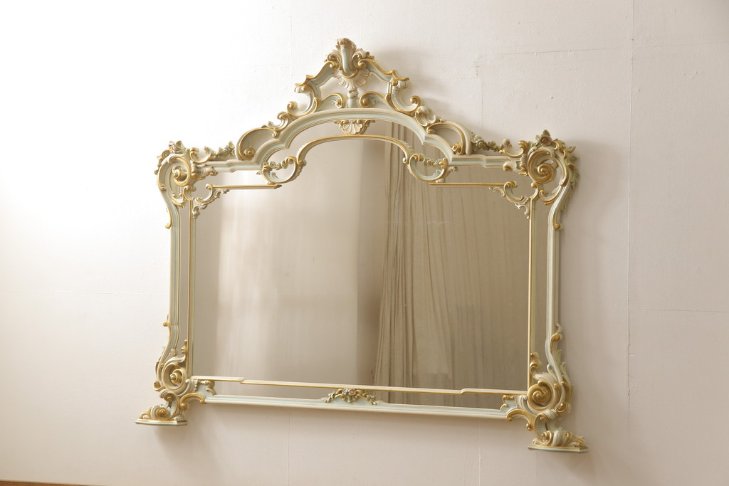 中古　イタリア高級家具　ノバパルク(NOVAPLAK)　 ロココ調の装飾が美しい!エレガントな空間作りに活躍する大きなサイズのミラー(定価約80万円)(鏡)(R-051848)