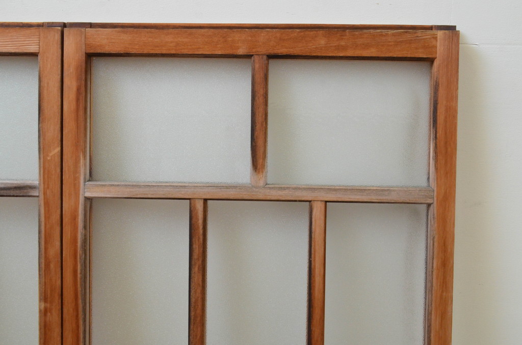アンティーク建具　大正ロマンの雰囲気漂う小振りなガラス窓2枚セット(引き戸、ガラス戸)(R-067213)