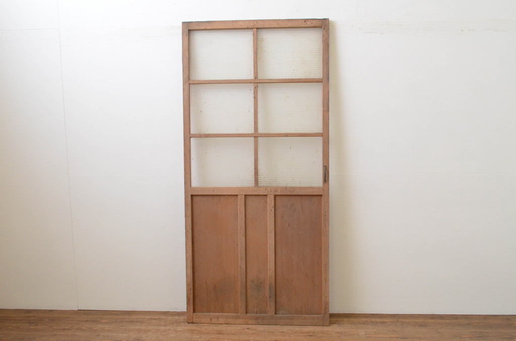 アンティーク建具　レトロなモールガラス入りのガラス扉1枚(木製扉、ドア)(R-067216)