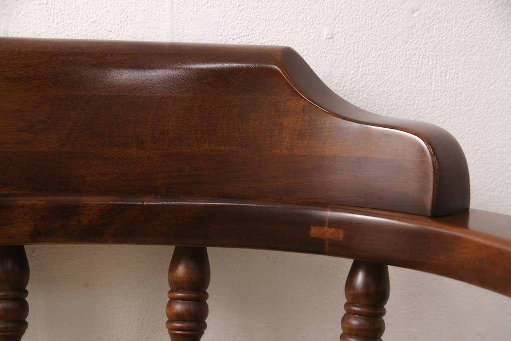 中古　美品　カバ材　国産の手造り民芸家具　可愛らしいデザインのデスクチェア(椅子、回転椅子、回転イス)(R-051851)