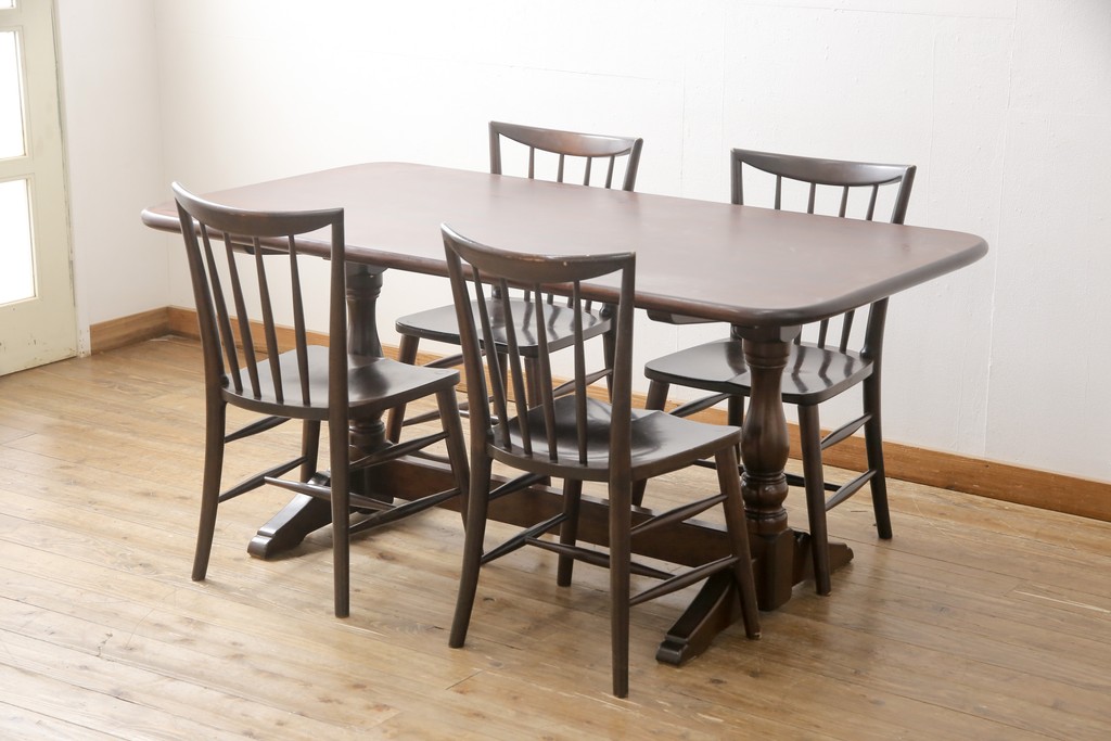 中古　美品　松本民芸家具　クラシカルな脚がおしゃれなT型食卓(ダイニングテーブル、4人掛け、6人掛け)(R-057807)