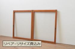 アンティーク建具　時代を経た趣が感じられる縦桟格子窓2枚セット(格子戸、板戸、引き戸)(R-068013)