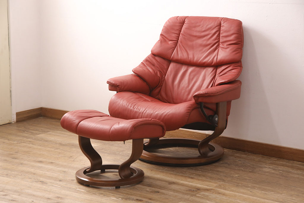 中古　EKORNES(エコーネス)　本革　オットマン付き　ストレスレス レノ  クラシック(M)(アームチェア、リクライニングチェア、椅子)(定価約37万9千円)(R-050810)