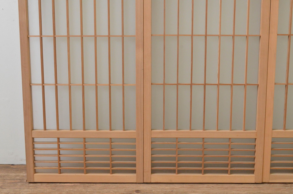 アンティーク建具　片面ガラス　和の雰囲気漂う組子入り書院戸4枚セット(引き戸、ガラス戸、窓)(R-067792)