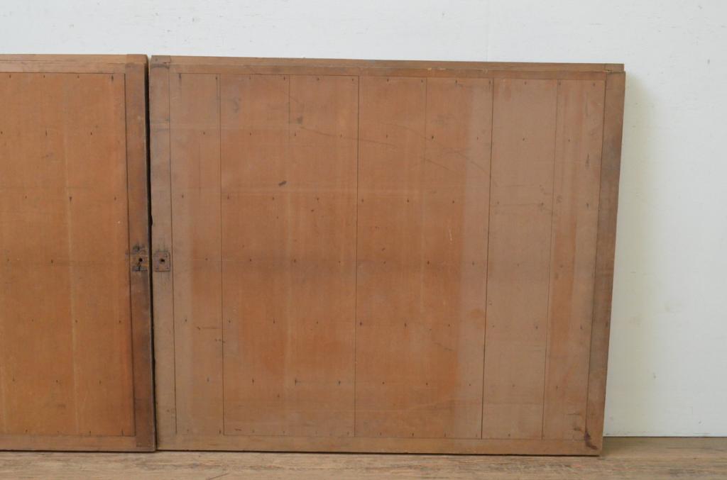 アンティーク建具　和の空間を演出するヒノキ材の横桟板戸窓2枚セット(引き戸、格子戸、舞良戸)(R-067987)
