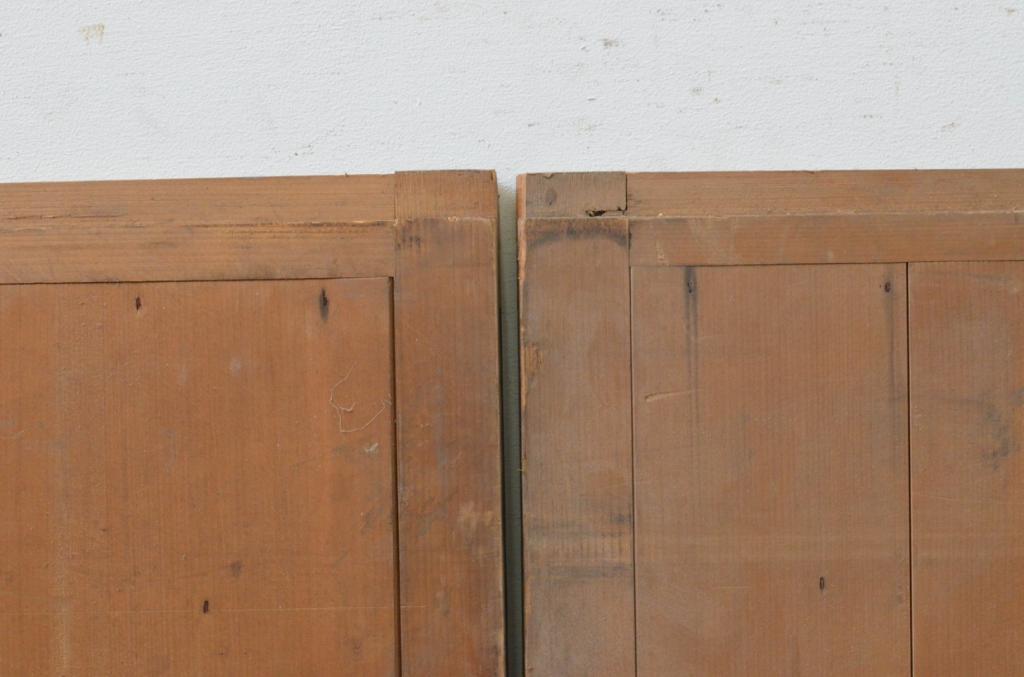 アンティーク建具　和の空間を演出するヒノキ材の横桟板戸窓2枚セット(引き戸、格子戸、舞良戸)(R-067987)