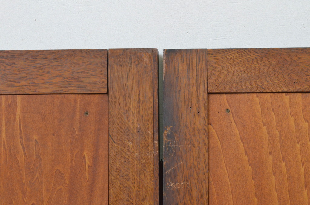 アンティーク建具　ナラ材　大正ロマンな空間を演出する両開き窓1対(2枚セット、木製扉)(R-067721)