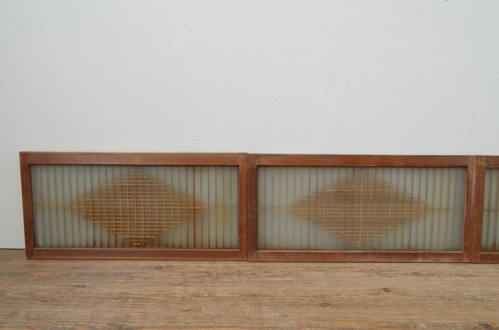 アンティーク建具　両面ガラス　上品な和の空間を演出させる組子入り窓4枚セット(引き戸、ガラス戸)(R-067724)