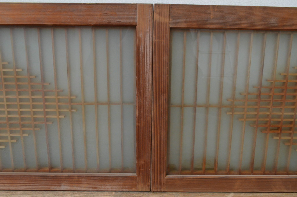 アンティーク建具　両面ガラス　上品な和の空間を演出させる組子入り窓4枚セット(引き戸、ガラス戸)(R-067724)