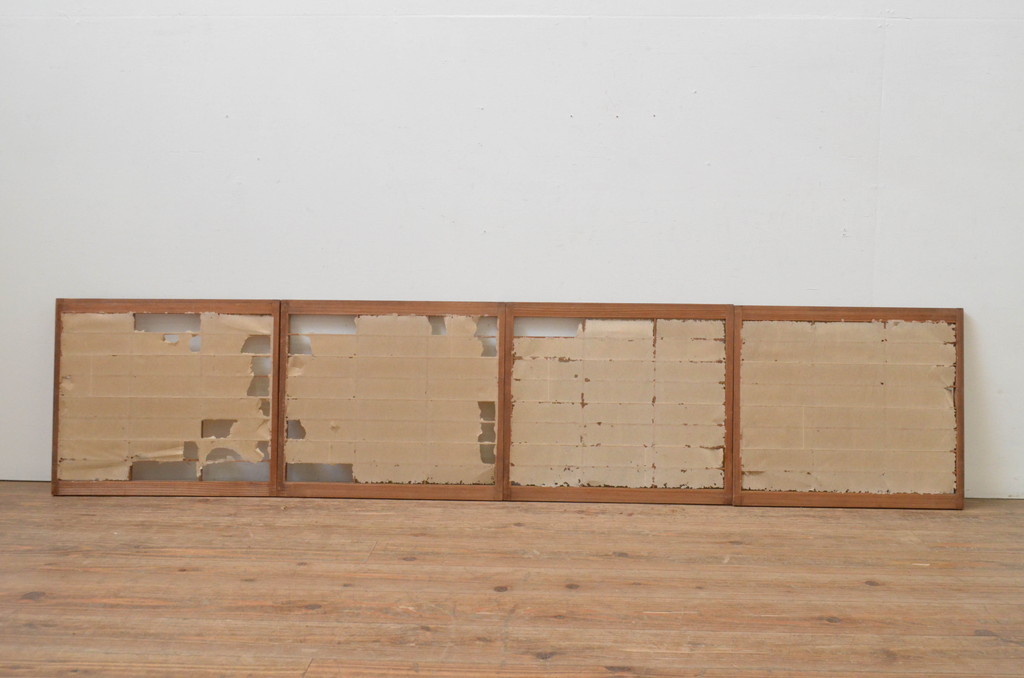 アンティーク建具　どこか懐かしい雰囲気溢れる障子窓4枚セット(引き戸、障子戸)(R-067706)