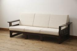 和製ビンテージ　2way　板座とクッション座面を楽しめる!!背もたれのデザインが魅力的な唐木材製アームチェア(椅子、イス、板座チェア、一人掛けソファ、1人掛けソファ、ヴィンテージ)(R-070537)