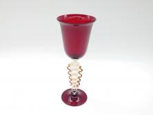 イタリア　ムラノガラス　ベネチアンガラス　金彩　優美な曲線のデザインが印象的なワイングラス(ヴェネチアングラス、ムラーノガラス、作家物)(R-061142)