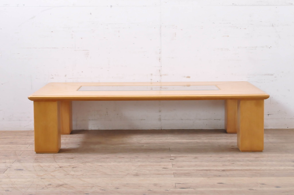 中古　モリシゲ(MORISHIGE/森繁)　グラハム　ガラストップがお洒落なセンターテーブル(ローテーブル、リビングテーブル、カフェテーブル、座卓)(定価約20万3千円)(R-067480)