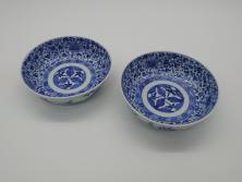 幕末期　伊万里　染付　寿富文　3.8寸皿　約11.4cm　小皿5枚セット(三寸八分、和皿、和食器)(R-063072)