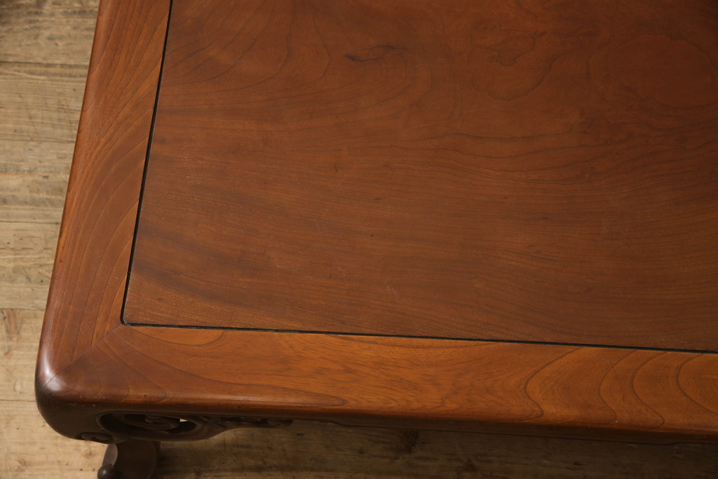 和製アンティーク　最高級　総欅(ケヤキ)材　滑らかな曲線と透かし彫りが美しい!上質な空間を演出する座卓(ローテーブル、センターテーブル)(R-067918)