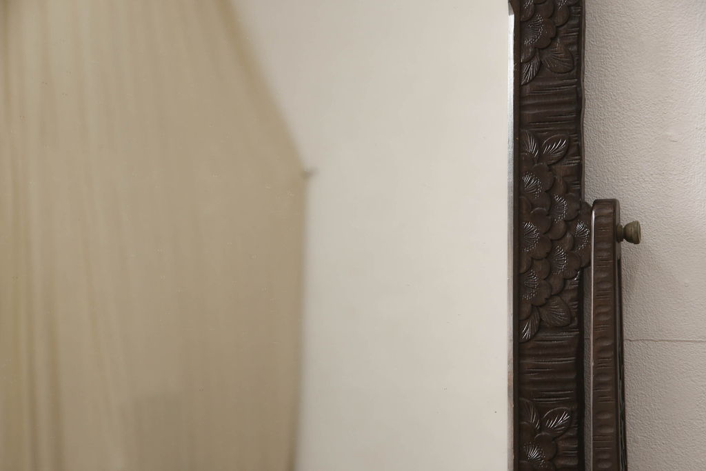 和製ビンテージ ヴィンテージ家具　伝統工芸　軽井沢彫り　細部まで施された満開の桜の彫刻が美しいドレッシングチェスト(ドレッサー、引き出し、鏡台)(R-060573)