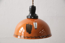 アンティーク照明　戦前　レトロな平笠シェードのペンダントライト(天井照明、吊り下げ照明、電笠)(R-060339)