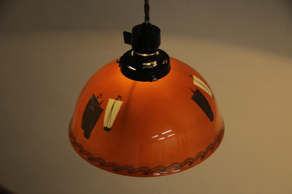 アンティーク照明　オールドノリタケ(則武、日本陶器、Noritake)　帆船図柄　レトロな空間づくりにおすすめのペンダントライト(電笠、吊り下げ照明、天井照明)(R-057961)