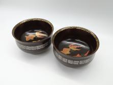 江戸期　大明成化年製　古伊万里　赤絵南蛮図染付　蓋茶碗(1)