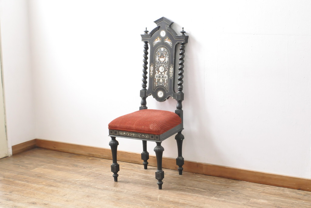 イギリスアンティーク　最高級!!　もはや芸術品!!　凝った造りと精緻な象嵌細工が目を惹くチェア(椅子、ダイニングチェア、イス)(R-057574)