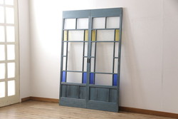 アンティーク建具　どこか懐かしい雰囲気を感じるガラス入り扉1枚(木製扉、ドア)(R-071244)