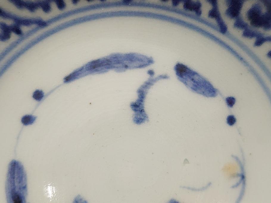 江戸期　古伊万里　染付　蛸唐草文　5寸皿　約15cm　伊万里焼の伝統美が詰まった皿2枚セット(五寸、和皿、小皿、小鉢、和食器)(R-061822)