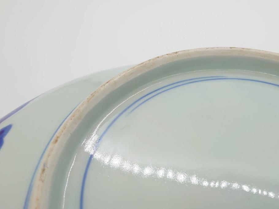 明治期　珍品!　染綿　色絵　染付　42cm　鮮やかな色彩が素敵な鯛形大皿(おめでタイ、魚形、和食器)(R-069710)