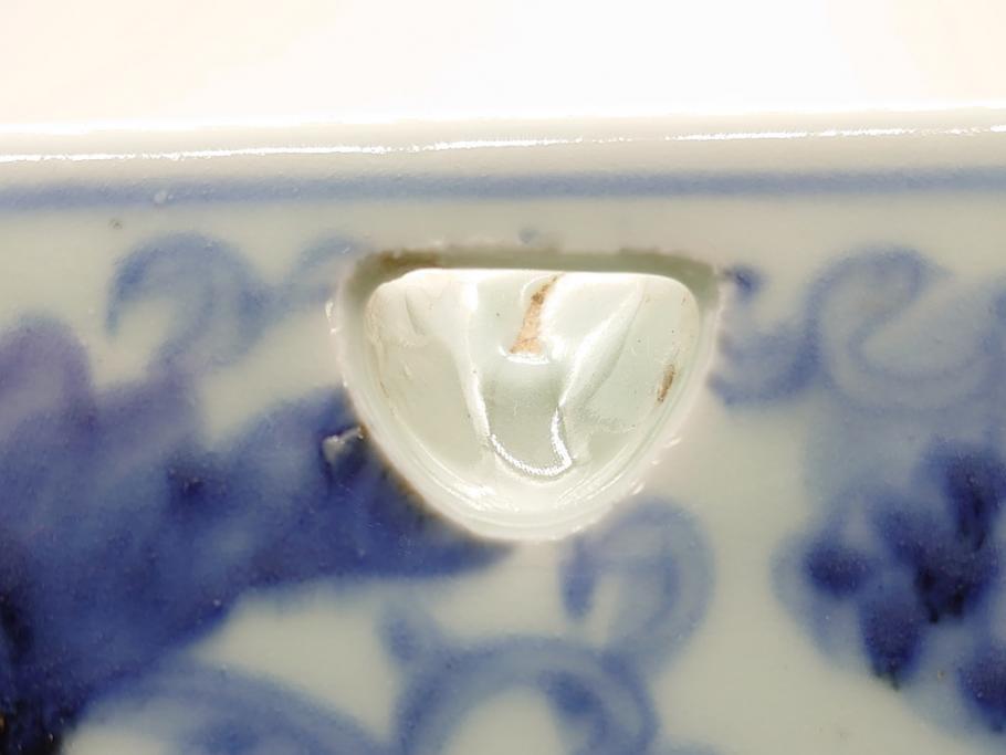 希少　江戸期　古伊万里　大明成化年製　染付　花唐草文　藍色の濃淡で描かれた模様が美しい1.2尺片口鉢(深鉢、和食器)(R-061814)
