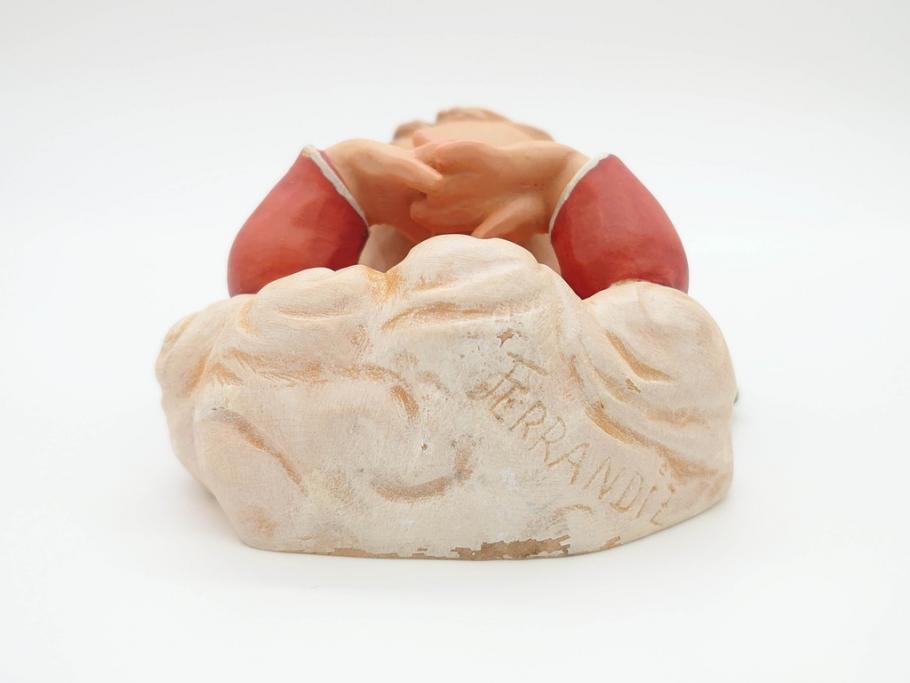 イタリア　ANRI(アンリ)　Juan Ferrandiz(ホアン・フェランディス)　Cherud red　大小　ふわふわした雰囲気が癒される木彫り置物2個セット(ウッドドール、天使)(R-069857)