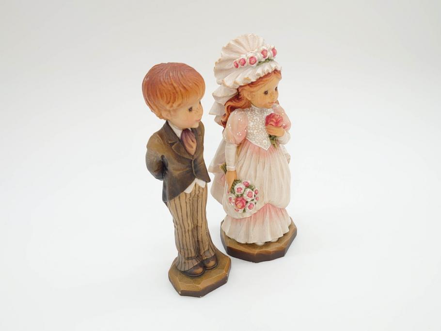イタリア　ANRI(アンリ)　サラ&ケイ　結婚式　「With This Ring」　「To Love and to Cherish」　花嫁　花婿　大切な瞬間を切り取った様な木彫り人形2体(SarahKay、ウッドドール、置物)(R-069858)