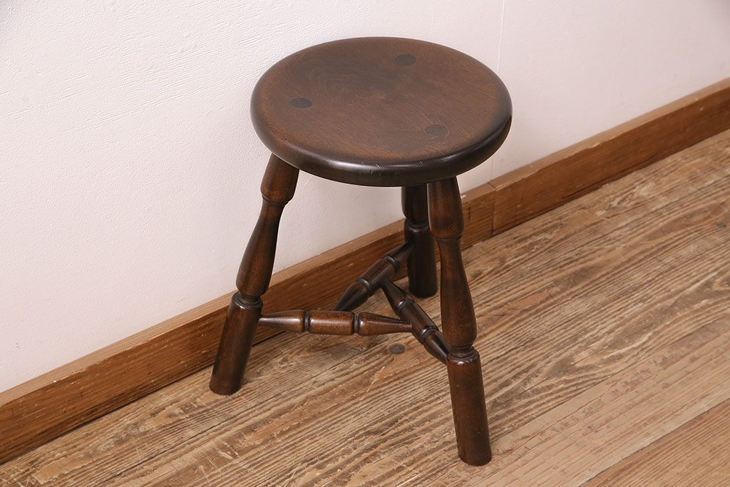 中古　松本民芸家具　花台としても活躍する温もりあふれる三脚スツール(椅子、花台)(R-048014)