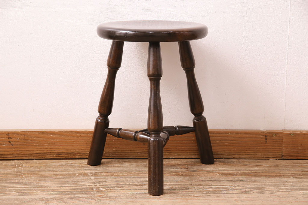 中古　松本民芸家具　花台としても活躍する温もりあふれる三脚スツール(椅子、花台)(R-048010)