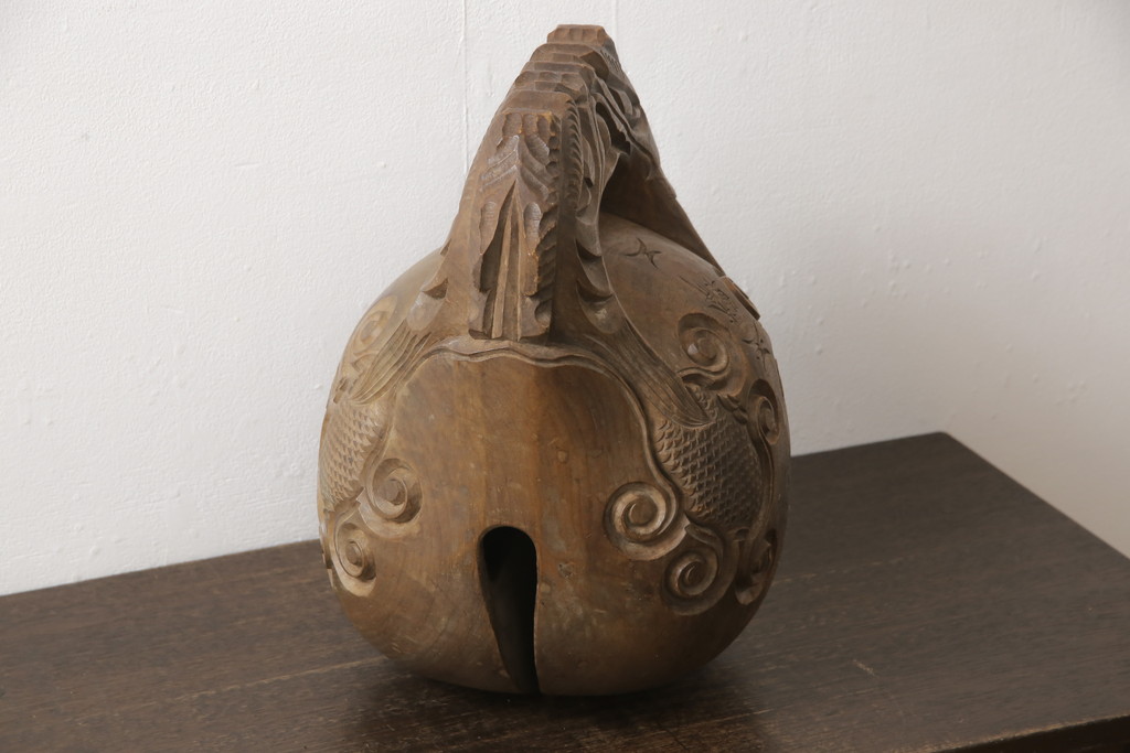 古い　玉鱗工　大型木魚　高さ39センチ　4kg(仏具、寺院)(R-058075)