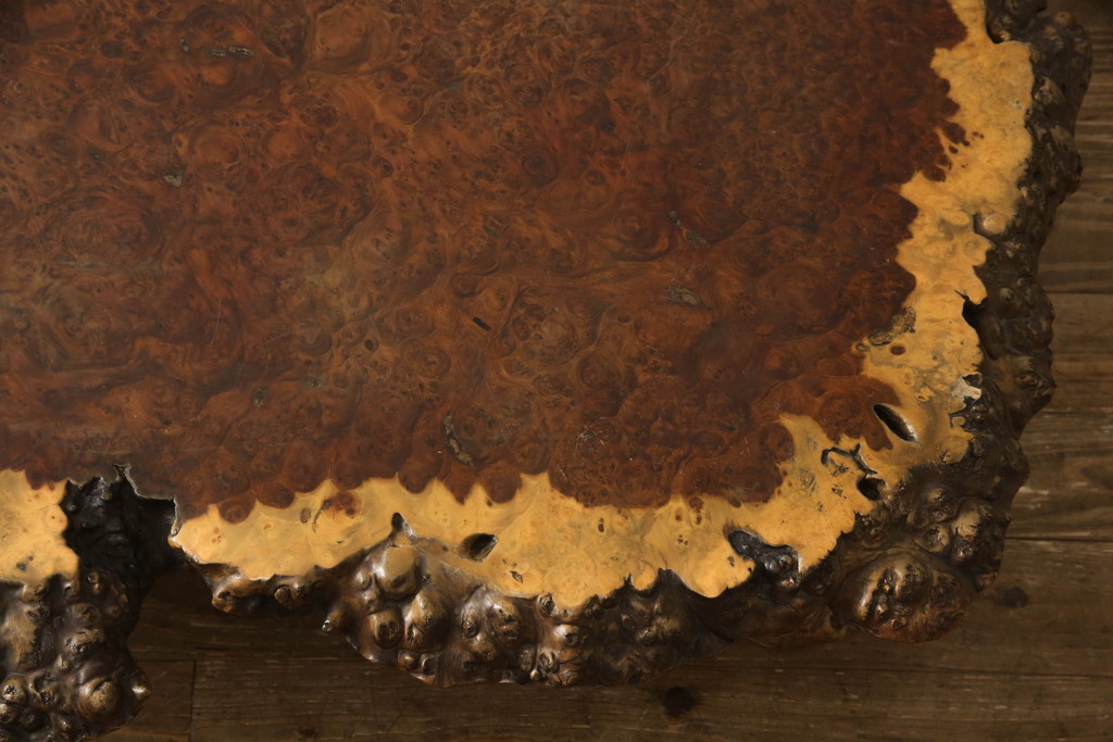 和製ビンテージ　花梨(カリン材)　貴重な鳥眼杢の木肌が魅力的な座卓(ローテーブル、ダイニングテーブル、リビングテーブル、作業台、ヴィンテージ)(R-069676)