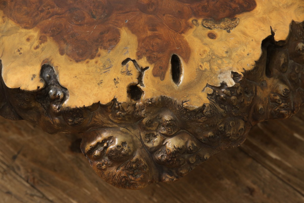 和製ビンテージ　花梨(カリン材)　貴重な鳥眼杢の木肌が魅力的な座卓(ローテーブル、ダイニングテーブル、リビングテーブル、作業台、ヴィンテージ)(R-069676)