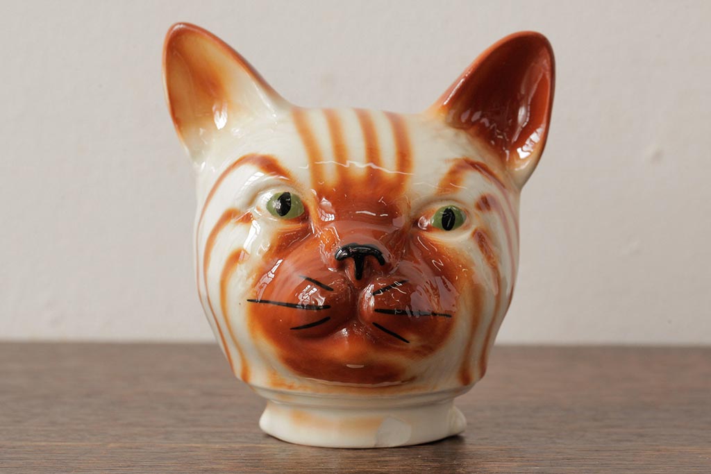 ヴィンテージ雑貨　イギリスビンテージ　Tony wood(トニーウッド)　トラ猫型のティーポット(ネコ型ポット、茶器)(R-037801)