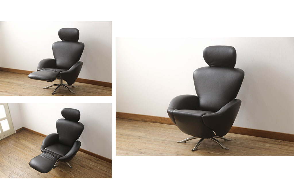 中古　短期使用のため極美品!!　Cassina(カッシーナ)　K10 DODO(ドド)　洗練されたモダンデザインが目を引くシェーズロング(リクライニングチェア、アームチェア、椅子、イス、一人掛けソファ、1人掛けソファ、本革、レザー)(定価約104万5千円)(R-066325)